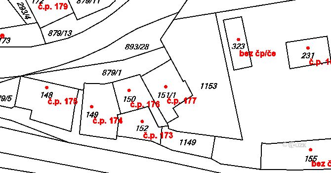 Hořepník 177 na parcele st. 151/1 v KÚ Hořepník, Katastrální mapa