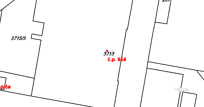 Teplice 654 na parcele st. 3713 v KÚ Teplice, Katastrální mapa