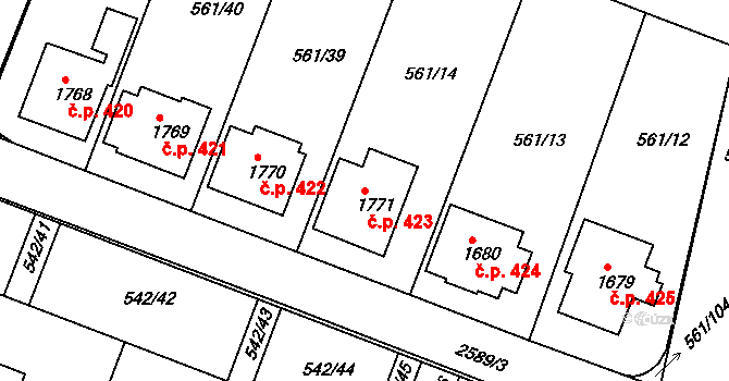 Nový Bydžov 423 na parcele st. 1771 v KÚ Nový Bydžov, Katastrální mapa