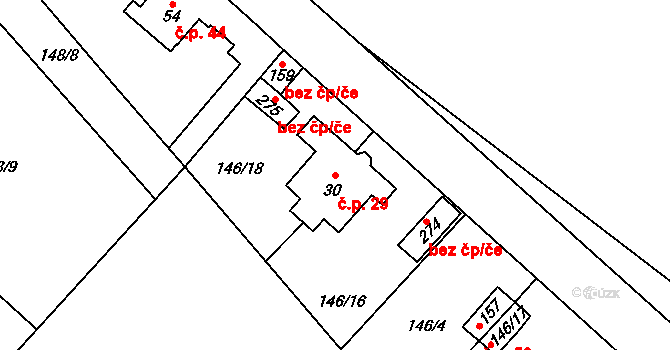 Borek 29 na parcele st. 30 v KÚ Borek nad Labem, Katastrální mapa