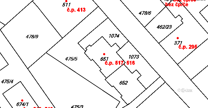 Borohrádek 516,517 na parcele st. 652 v KÚ Borohrádek, Katastrální mapa