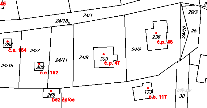 Bukovina 47, Turnov na parcele st. 303 v KÚ Bukovina u Turnova, Katastrální mapa