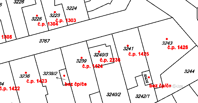 Horní Počernice 2236, Praha na parcele st. 3240/3 v KÚ Horní Počernice, Katastrální mapa
