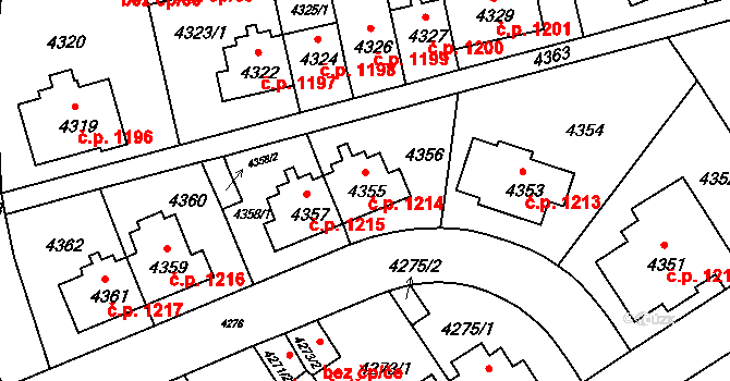Záběhlice 1214, Praha na parcele st. 4355 v KÚ Záběhlice, Katastrální mapa