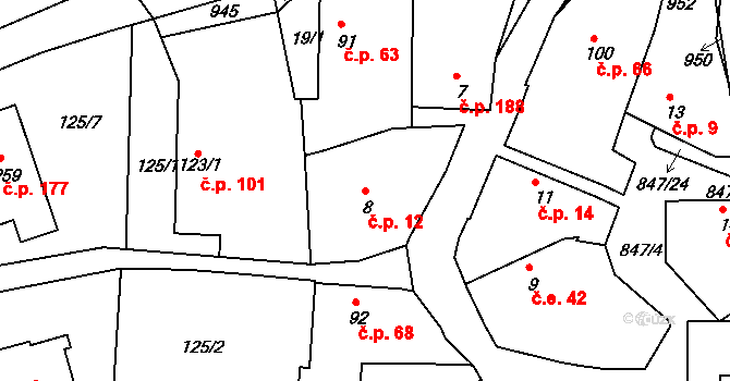 Starý Rožmitál 12, Rožmitál pod Třemšínem na parcele st. 8 v KÚ Starý Rožmitál, Katastrální mapa