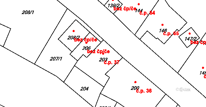 Stará Lípa 37, Česká Lípa na parcele st. 203 v KÚ Stará Lípa, Katastrální mapa