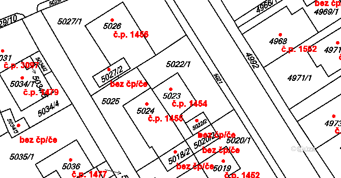 Chomutov 1454 na parcele st. 5023 v KÚ Chomutov I, Katastrální mapa