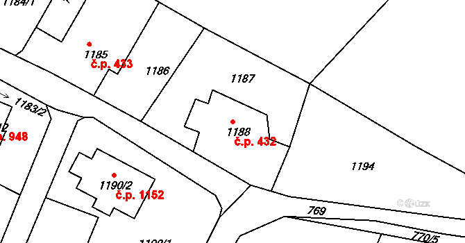 Liberec XIV-Ruprechtice 432, Liberec na parcele st. 1188 v KÚ Ruprechtice, Katastrální mapa