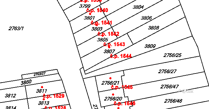Šlapanice 1544 na parcele st. 3807 v KÚ Šlapanice u Brna, Katastrální mapa