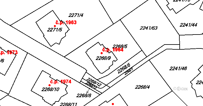 Hranice 1964, Karviná na parcele st. 2268/9 v KÚ Karviná-město, Katastrální mapa