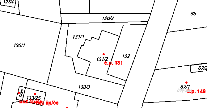 Lázně Darkov 131, Karviná na parcele st. 131/2 v KÚ Darkov, Katastrální mapa