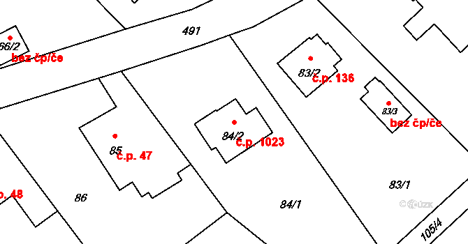 Ráj 1023, Karviná na parcele st. 84/2 v KÚ Ráj, Katastrální mapa