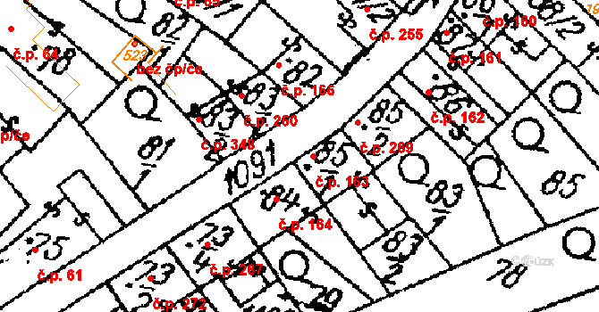 Žiželice 163 na parcele st. 85/1 v KÚ Žiželice nad Cidlinou, Katastrální mapa