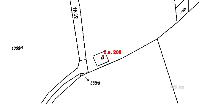 Hlivín 206, Bystřice na parcele st. 93 v KÚ Kobylí, Katastrální mapa