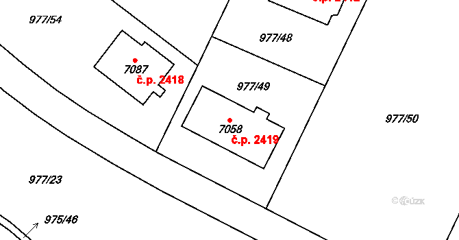 Cheb 2419 na parcele st. 7058 v KÚ Cheb, Katastrální mapa