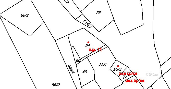 Sedlec 11, Křešice na parcele st. 24 v KÚ Sedlec u Litoměřic, Katastrální mapa