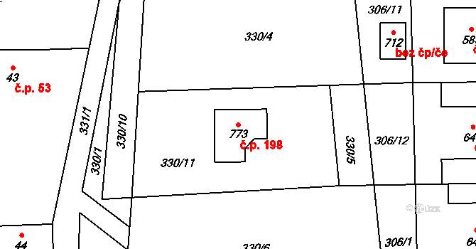 Řeka 198 na parcele st. 773 v KÚ Řeka, Katastrální mapa