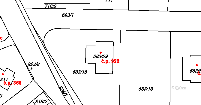 Průhonice 922 na parcele st. 683/59 v KÚ Průhonice, Katastrální mapa