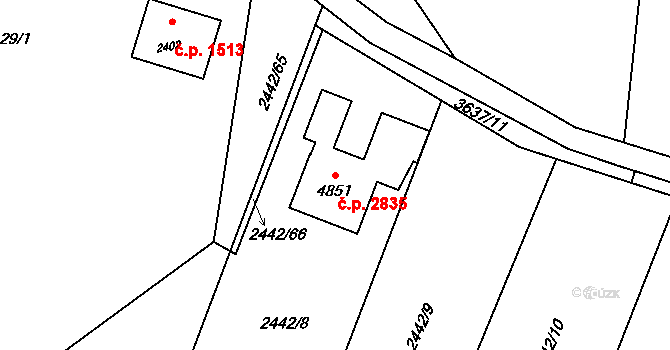Rožnov pod Radhoštěm 2835 na parcele st. 4851 v KÚ Rožnov pod Radhoštěm, Katastrální mapa