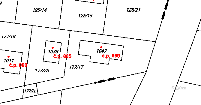 Hovorčovice 869 na parcele st. 1047 v KÚ Hovorčovice, Katastrální mapa