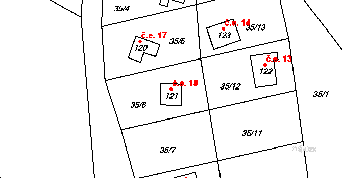 Sovinec 18, Jiříkov na parcele st. 121 v KÚ Sovinec, Katastrální mapa