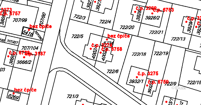 Zlín 6758 na parcele st. 4002/2 v KÚ Zlín, Katastrální mapa