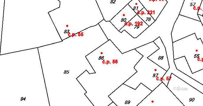 Divišov 56 na parcele st. 86 v KÚ Divišov u Benešova, Katastrální mapa