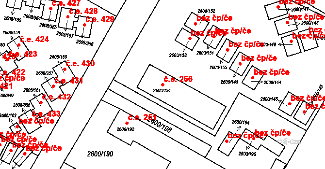 Staré Splavy 266, Doksy na parcele st. 2600/154 v KÚ Doksy u Máchova jezera, Katastrální mapa