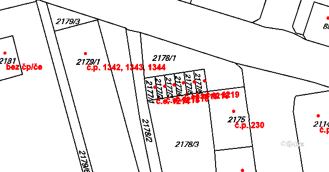 Děčín II-Nové Město 1215, Děčín na parcele st. 2177/2 v KÚ Děčín, Katastrální mapa