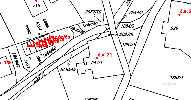 Huntířov 71, Skuhrov na parcele st. 247/1 v KÚ Skuhrov u Železného Brodu, Katastrální mapa
