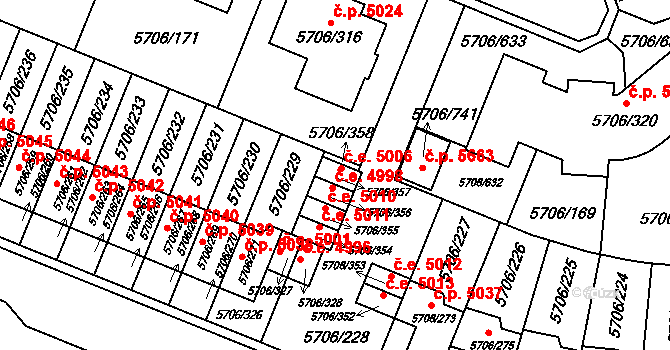Jihlava 5006 na parcele st. 5706/357 v KÚ Jihlava, Katastrální mapa