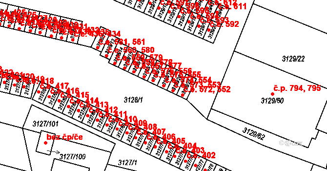 Bystřice nad Pernštejnem 554,574 na parcele st. 3128/19 v KÚ Bystřice nad Pernštejnem, Katastrální mapa