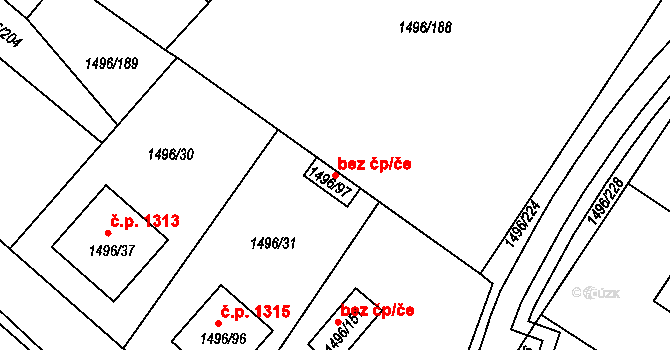 Brumov-Bylnice 38883848 na parcele st. 1496/97 v KÚ Bylnice, Katastrální mapa