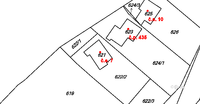 Zádveřice 7, Zádveřice-Raková na parcele st. 621 v KÚ Zádveřice, Katastrální mapa