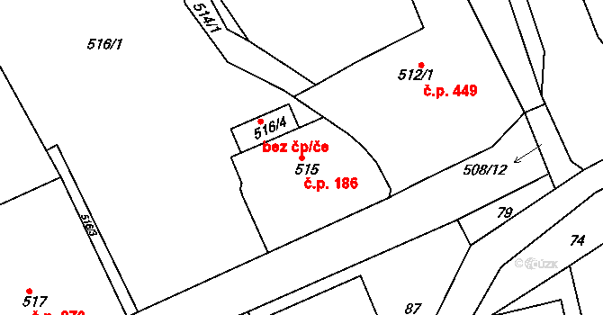 Březnice 186 na parcele st. 515 v KÚ Březnice u Zlína, Katastrální mapa