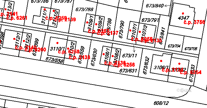 Zlín 2136 na parcele st. 3108/1 v KÚ Zlín, Katastrální mapa