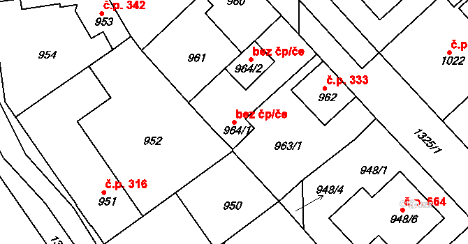 Tuchlovice 44425848 na parcele st. 964/1 v KÚ Tuchlovice, Katastrální mapa
