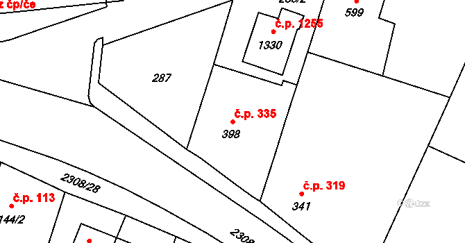 Kateřinky 335, Opava na parcele st. 398 v KÚ Kateřinky u Opavy, Katastrální mapa