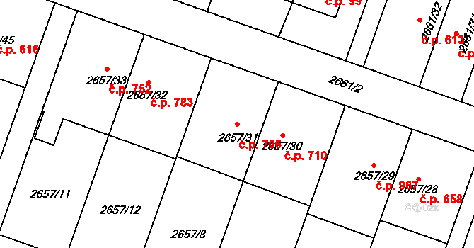 Předměstí 706, Opava na parcele st. 2657/31 v KÚ Opava-Předměstí, Katastrální mapa