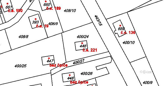 Soběšovice 221 na parcele st. 446 v KÚ Horní Soběšovice, Katastrální mapa
