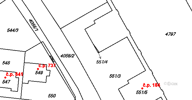 Praha 46728848 na parcele st. 551/4 v KÚ Modřany, Katastrální mapa