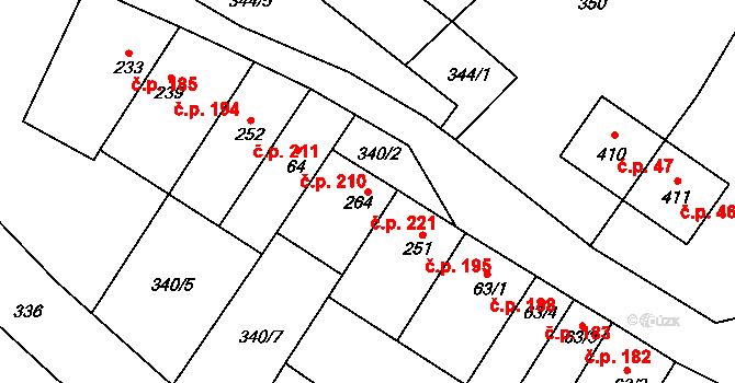 Hostěrádky-Rešov 221 na parcele st. 264 v KÚ Hostěrádky, Katastrální mapa