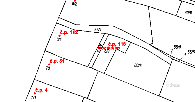 Bystřice pod Hostýnem 47596848 na parcele st. 8/4 v KÚ Hlinsko pod Hostýnem, Katastrální mapa