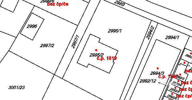Kunovice 1519 na parcele st. 2995/2 v KÚ Kunovice u Uherského Hradiště, Katastrální mapa
