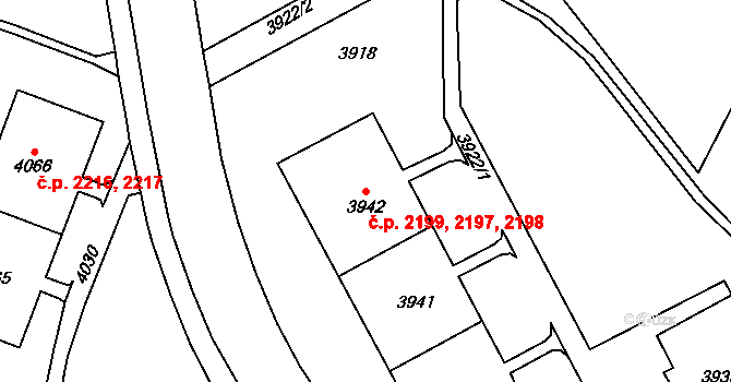 Most 2197,2198,2199 na parcele st. 3942 v KÚ Most II, Katastrální mapa