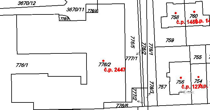 Břevnov 2447, Praha na parcele st. 776/2 v KÚ Břevnov, Katastrální mapa