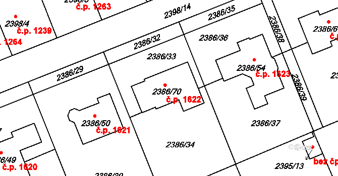 Holešov 1622 na parcele st. 2386/70 v KÚ Holešov, Katastrální mapa