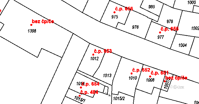 Třešť 653 na parcele st. 1012 v KÚ Třešť, Katastrální mapa