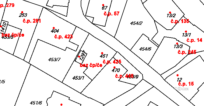 Mikovice 425, Kralupy nad Vltavou na parcele st. 451 v KÚ Mikovice u Kralup nad Vltavou, Katastrální mapa
