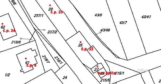Sedlice 22, Zahořany na parcele st. 25 v KÚ Sedlice u Domažlic, Katastrální mapa